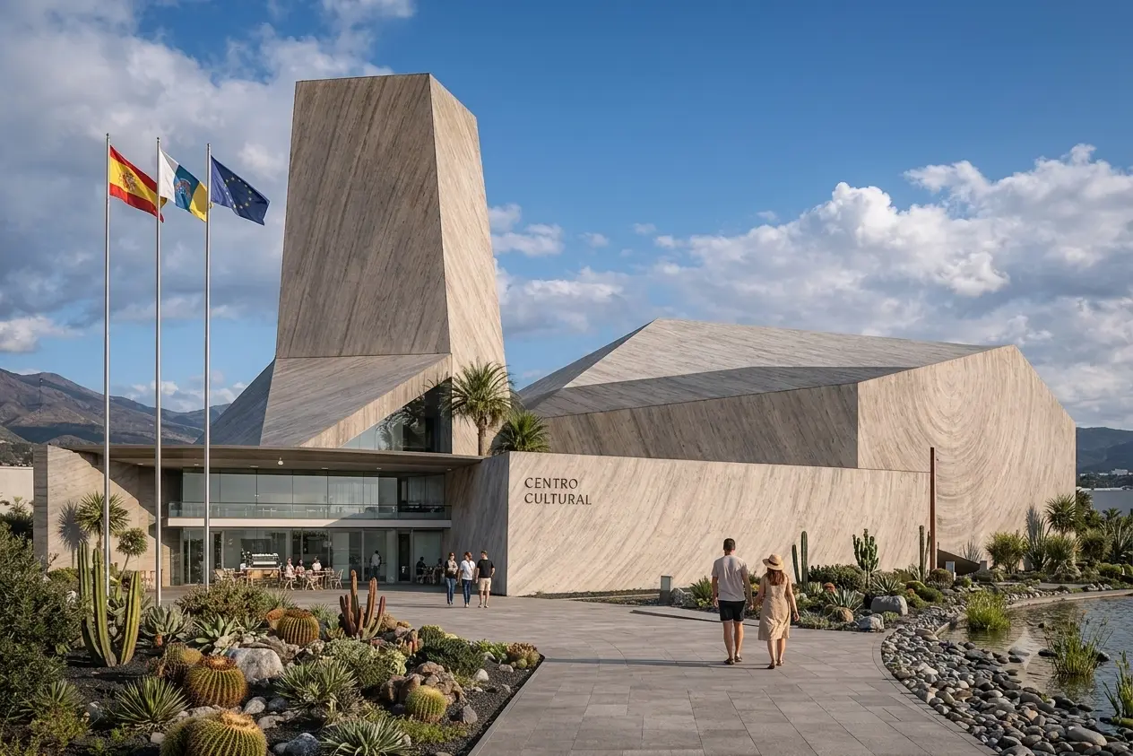 Centro cultural de geometría escultórica integrado en un paisaje árido