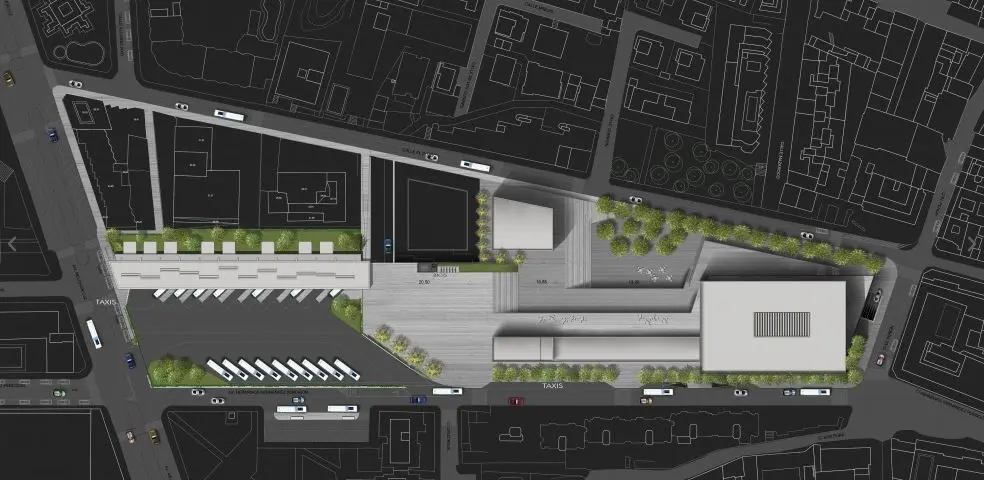 Planta general de la estación dentro de la manzana urbana de Puerto de la Cruz